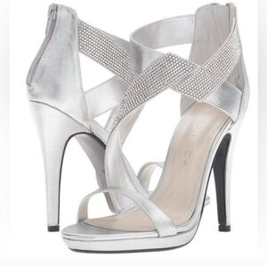 Caparros Women's Fantastic Silver Crystals Strappy Heels Size 6.5, leather sole